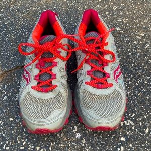 Saucony running/tennis shoes neon salmon/berry color